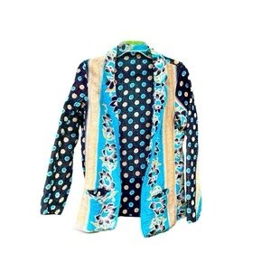 Bohemian Quilted Cotton Jacket. Multicolored With Floral, Polka Dot Pattern. S